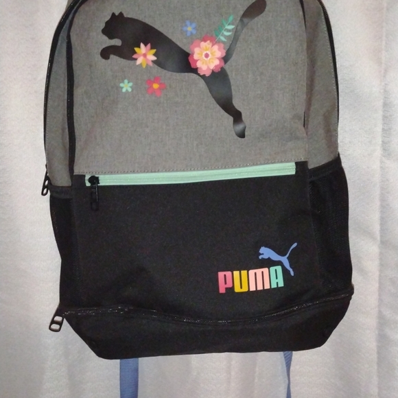 Puma Floral Logo Backpack - Black and Gray - Picture 1 of 16